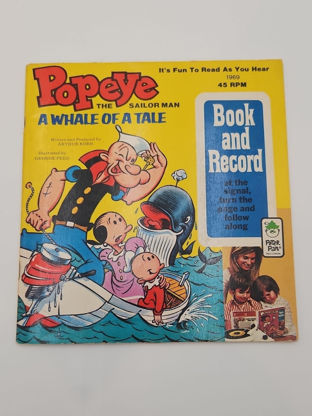 Popeye The Sailor Man: A Whale of a Tale - Yellow Book  Record 45 RPM vintage